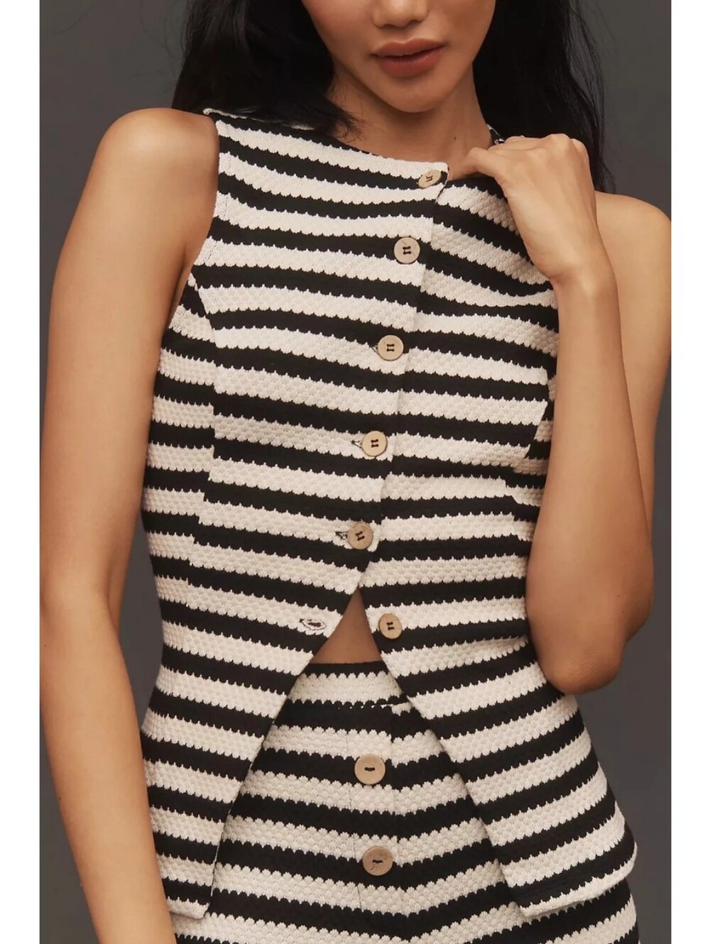 Maeve Anthropologie Black & White Striped Structured Knit Vest Size Medium
